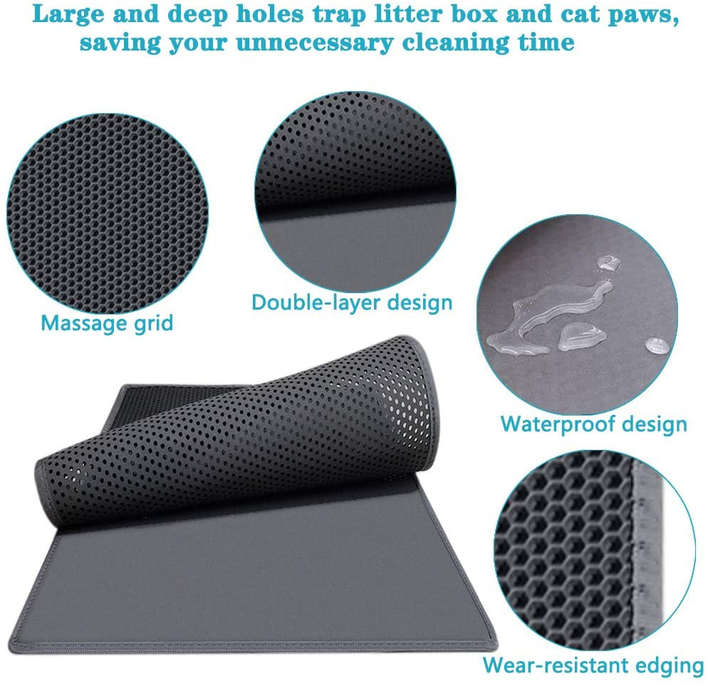 kaxionage Cat Litter Mat, 15 X 24 Litter Box Mat,Honeycomb Double Layer  Trapping Litter Mat Design,Waterproof Urine Proof Kitty Litter Mat,Easy