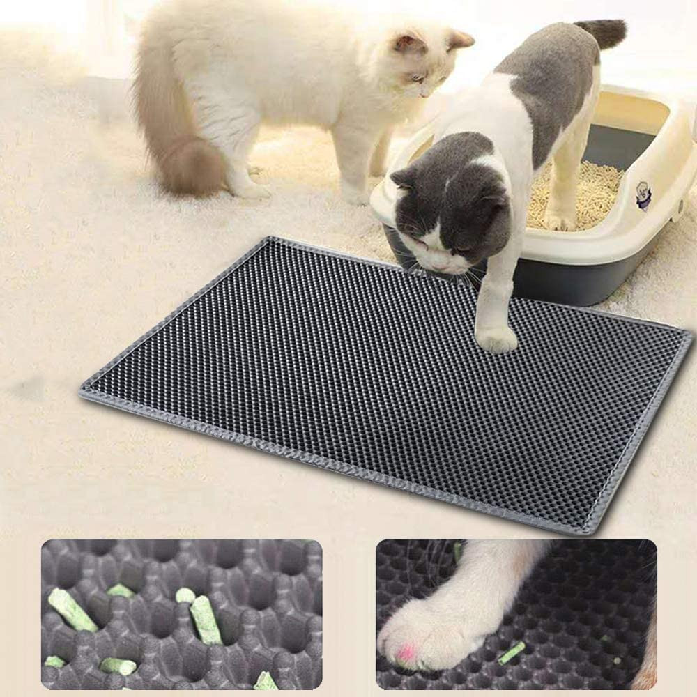 kaxionage Cat Litter Mat, 30 X 24 Kitty Litter Mat, Honeycomb Double  Layer Trapping Litter Mat Design,Waterproof Urine Proof Cat Mat,Easy Clean  Scatter Control (Black)